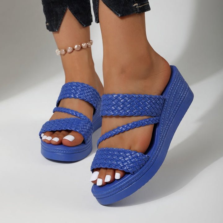 Woven Wedge Mule with Open-Toe Design and Slip-On Access, Multiple Colors