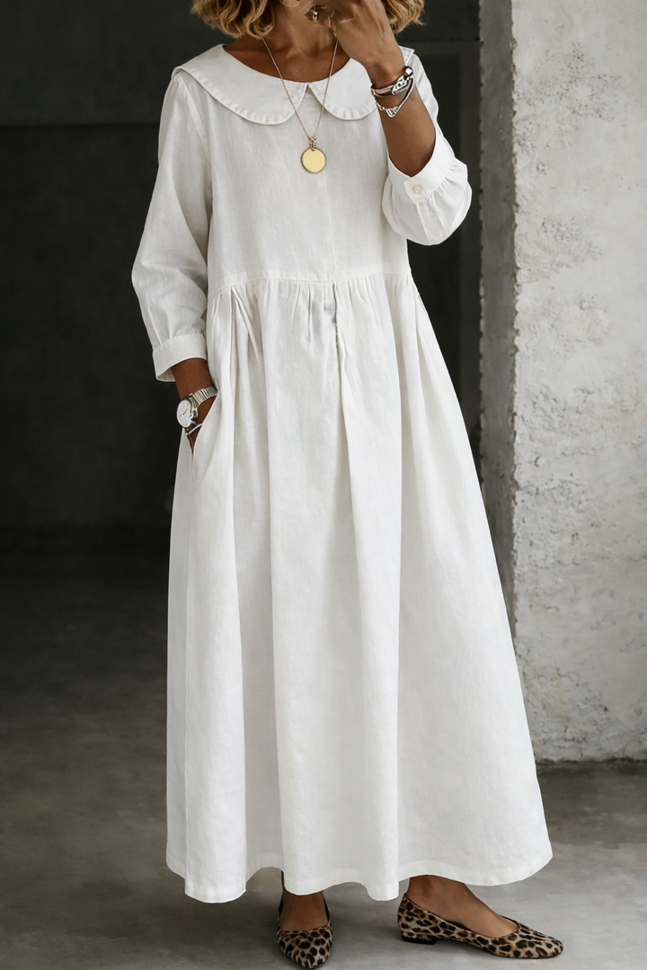 Women's Casual Dress with Peter Pan Collar and Relaxed Fit