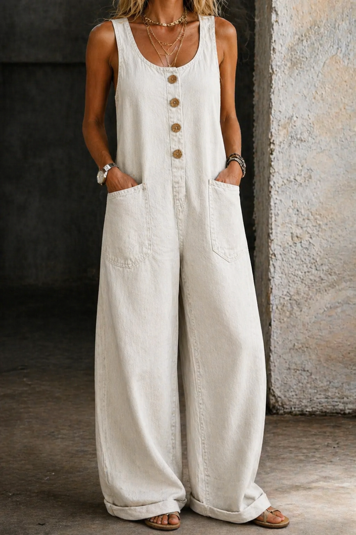 Sleeveless Square Neckline Dress with Side Pockets and Relaxed Fit