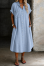 Relaxed Denim Shirt Dress with Stretch Fabric and Breathable Construction
