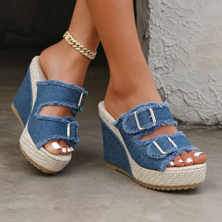 Wedge Sandals with Adjustable Straps and Cushioned Footbed