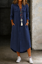 Long Denim Shirt Dress with Relaxed Fit and Breathable Fabric