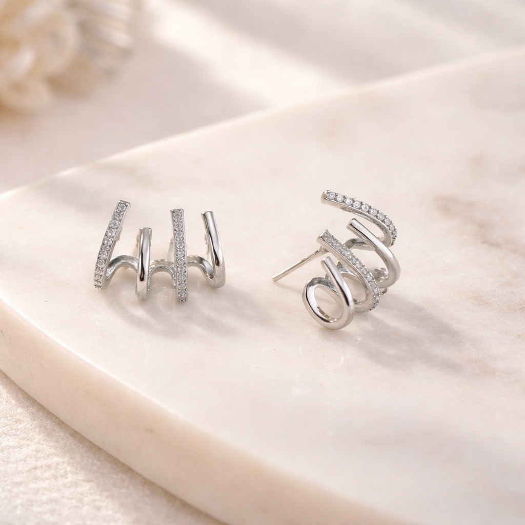 Spiral Wrap Ear Cuff with Zircon Stones, Gold-Plated Copper Alloy