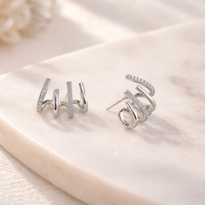Spiral Wrap Ear Cuff with Zircon Stones, Gold-Plated Copper Alloy