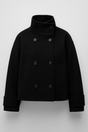Women's Cropped Coat with Double-Breasted Button Front and Structured Shoulders