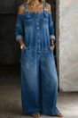 Sleeveless Denim Dress with Square Neckline and Side Pockets