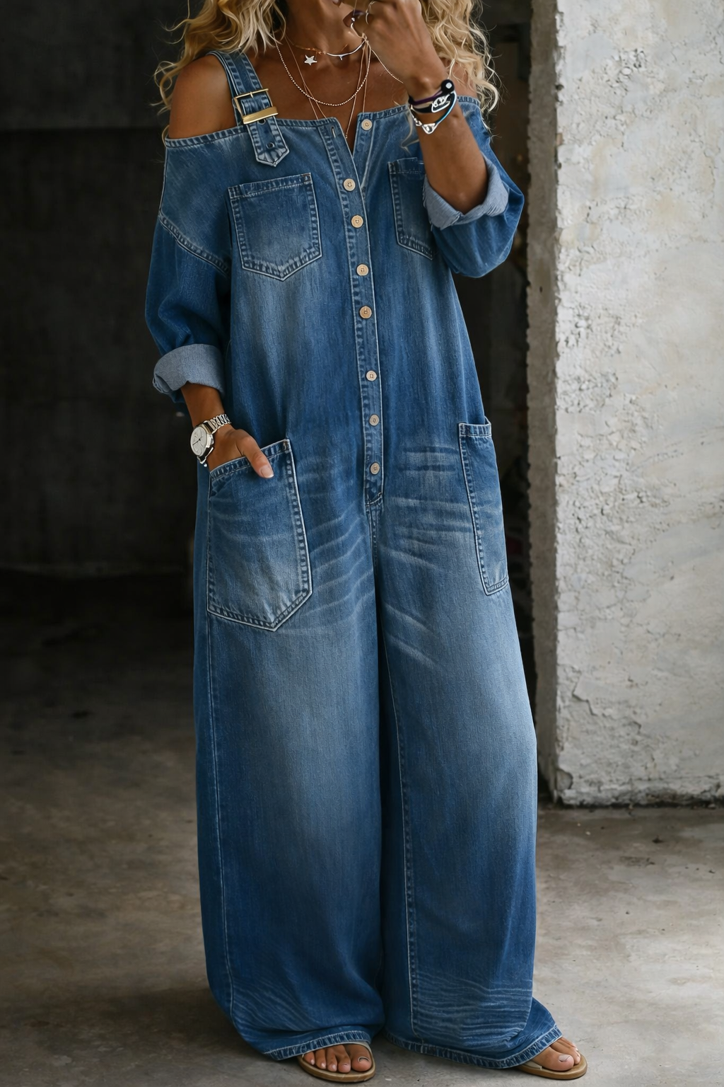 Sleeveless Denim Dress with Square Neckline and Side Pockets