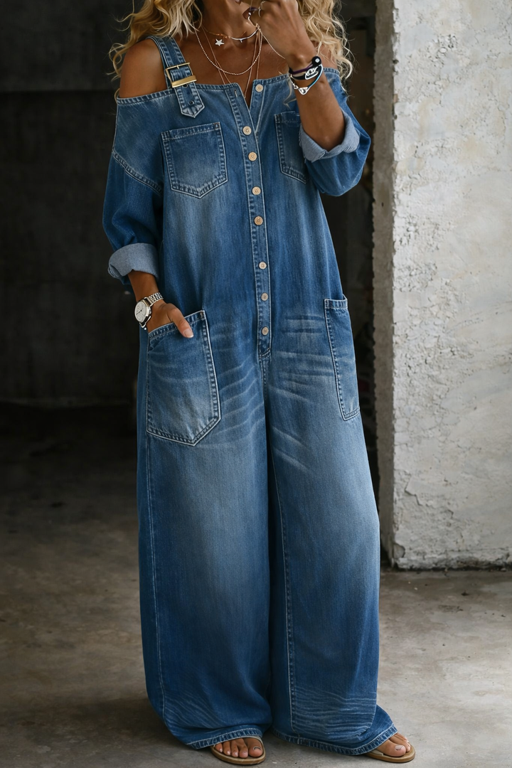 Sleeveless Denim Dress with Square Neckline and Side Pockets