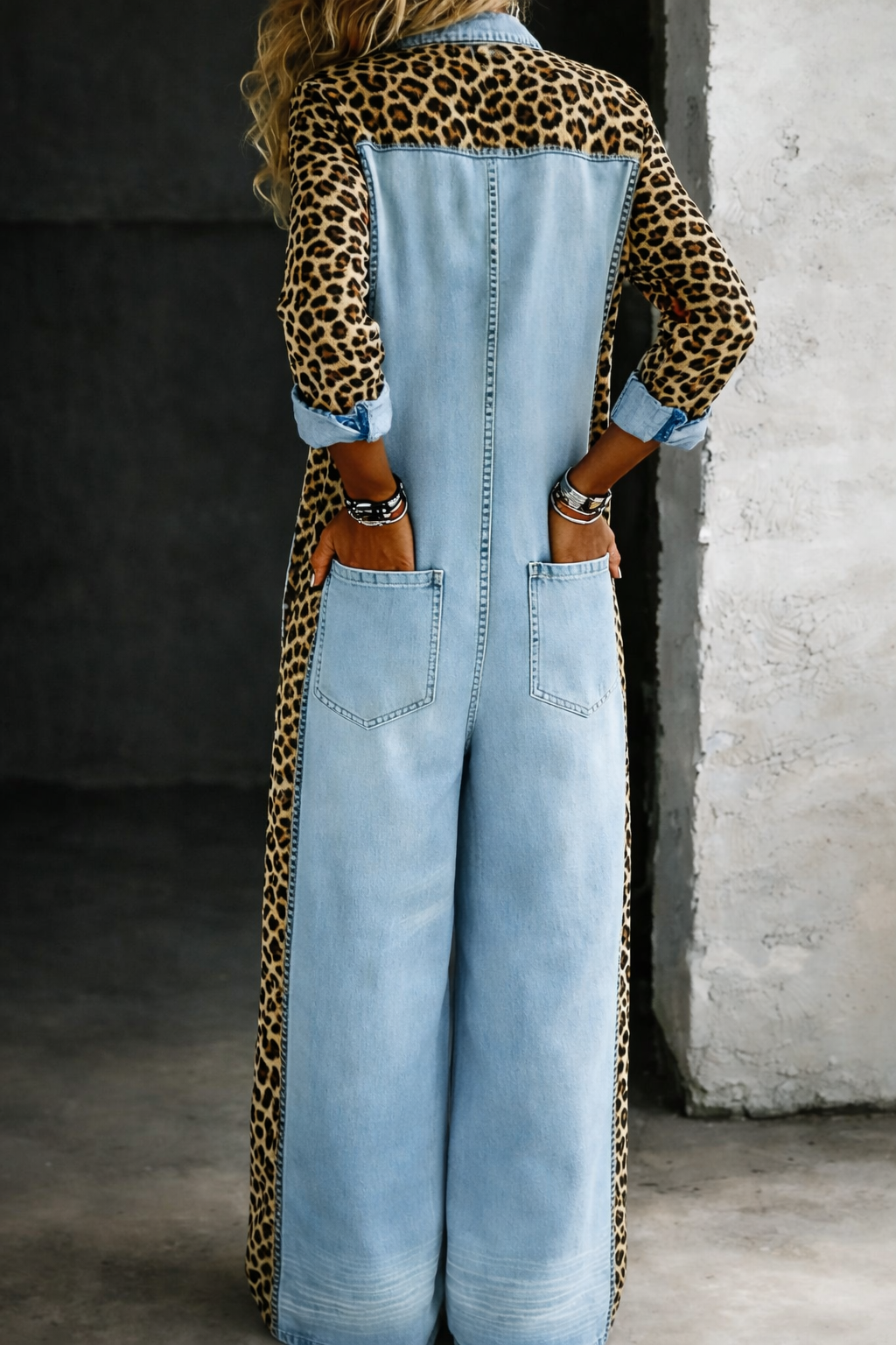 Denim Jumpsuit with Relaxed Fit and Patch Pockets, Ankle-Length