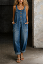 Denim Overall Jumpsuit with Adjustable Straps and Wide Leg Design, Functional Pockets