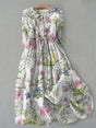 Floral Print Dress with Adjustable Waist and Cotton-Linen Blend