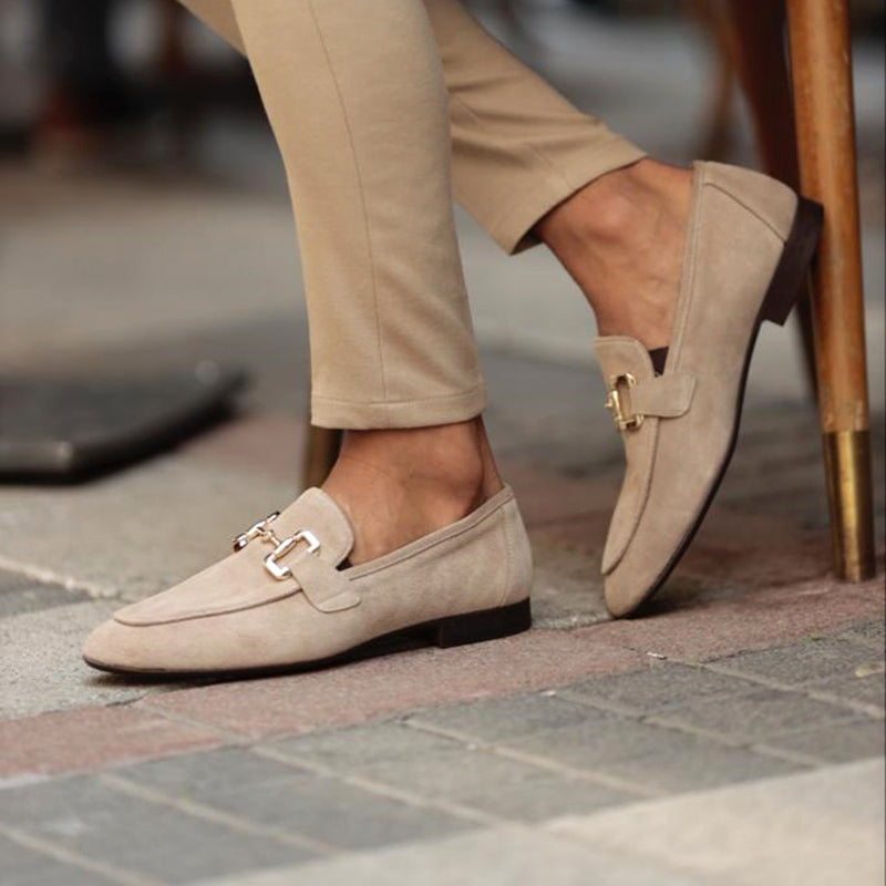 Slip-On Loafer with Golden Buckle and Cushioned Insole, Non-Slip Tread