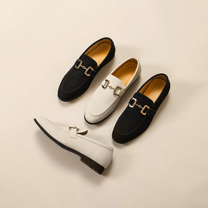 Slip-On Loafer with Golden Buckle and Cushioned Insole, Non-Slip Tread