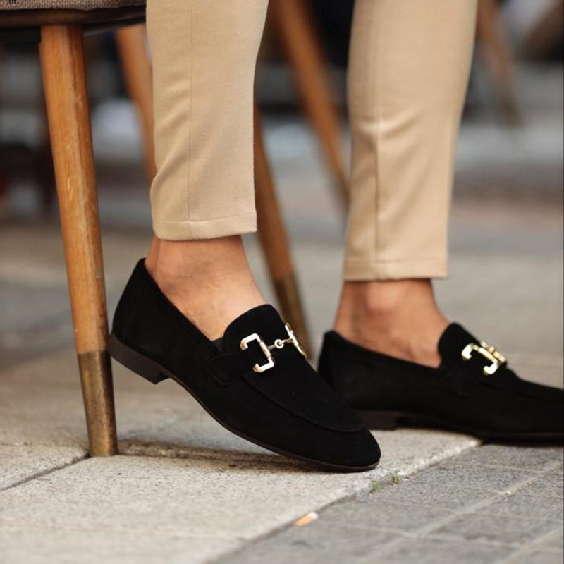 Slip-On Loafer with Golden Buckle and Cushioned Insole, Non-Slip Tread