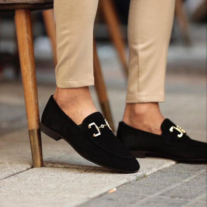Slip-On Loafer with Golden Buckle and Cushioned Insole, Non-Slip Tread