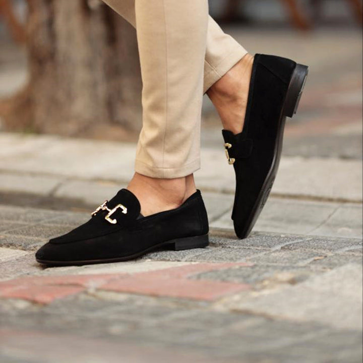 Slip-On Loafer with Golden Buckle and Cushioned Insole, Non-Slip Tread