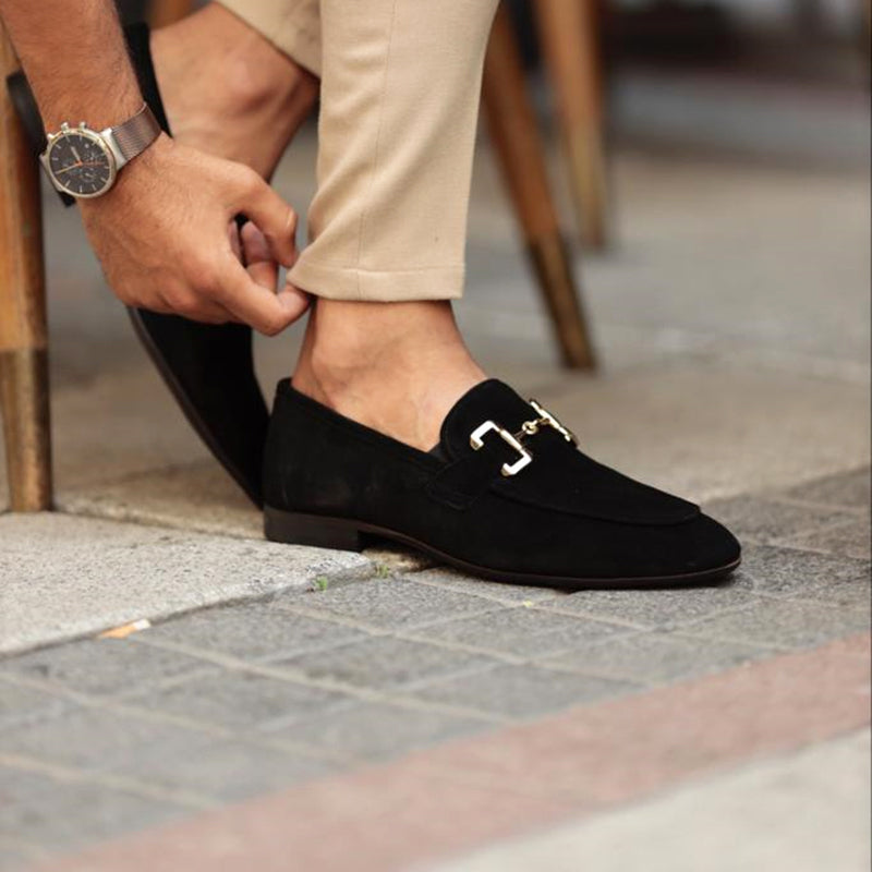 Slip-On Loafer with Golden Buckle and Cushioned Insole, Non-Slip Tread
