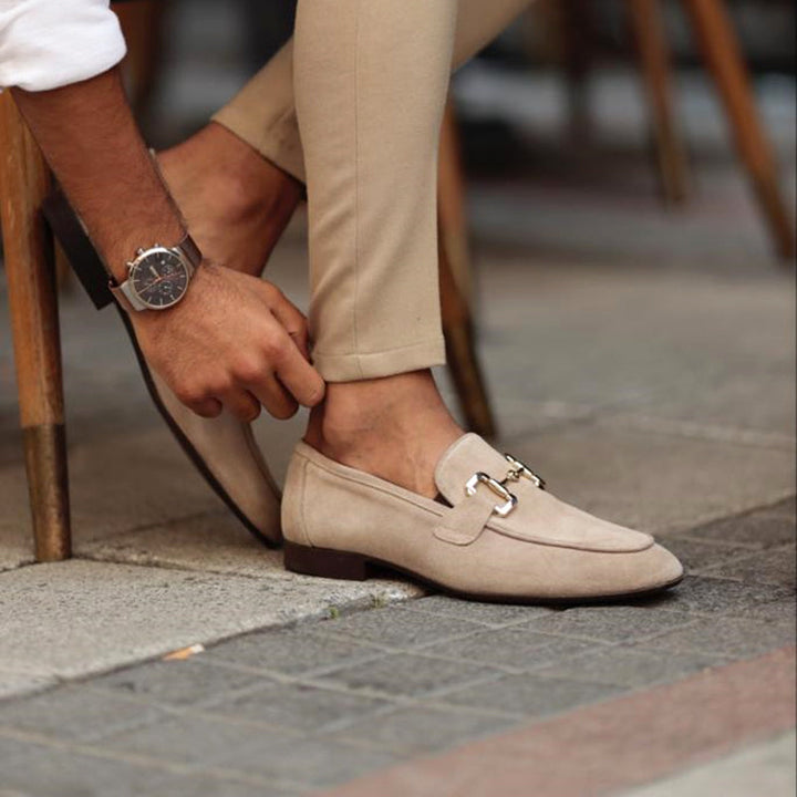 Slip-On Loafer with Golden Buckle and Cushioned Insole, Non-Slip Tread