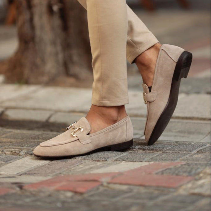 Slip-On Loafer with Golden Buckle and Cushioned Insole, Non-Slip Tread