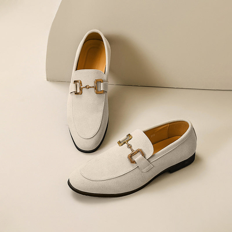 Slip-On Loafer with Golden Buckle and Cushioned Insole, Non-Slip Tread