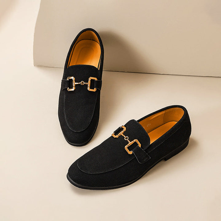 Slip-On Loafer with Golden Buckle and Cushioned Insole, Non-Slip Tread