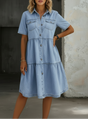 Relaxed Denim Midi Dress with Stretch Blend and Machine Washable Care