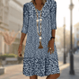 Floral Midi Dress with V-Neckline and Flowing Silhouette, Breathable Blend