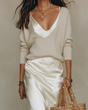 Satin Midi Dress with Coordinating Sweater and Natural Drape