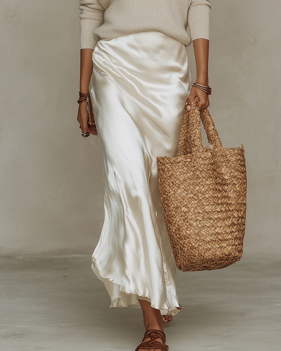Midi Dress and Knit Sweater Two-Piece Set with Relaxed Fit
