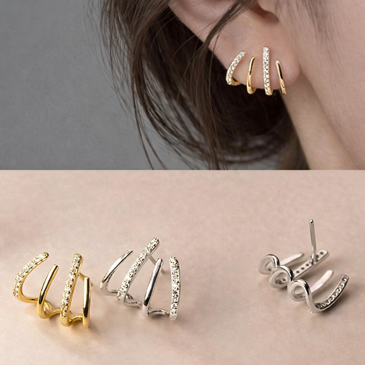 Spiral Wrap Ear Cuff with Zircon Stones, Gold-Plated Copper Alloy