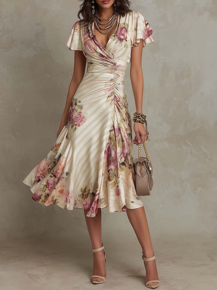 Elegantes Midikleid mit Retro-Blumendruck: Stilvoll für jeden Anlass 0