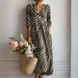 Abstract Geometric Linen Dress with Relaxed Silhouette and Side Pockets