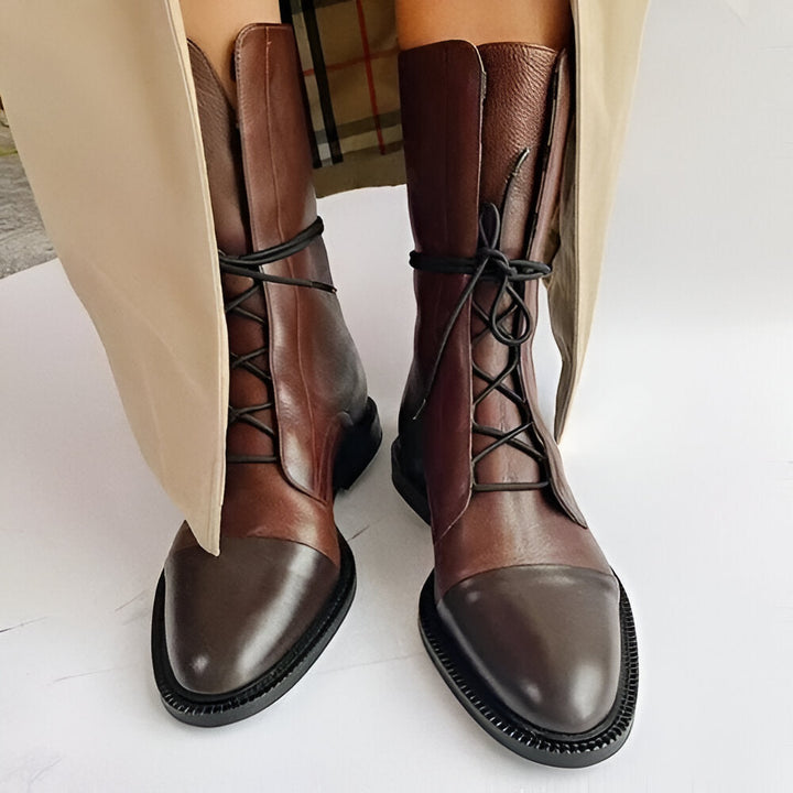 Lace-Up Heeled Boots with Arch Support and Cushioned Insole, Vintage Design