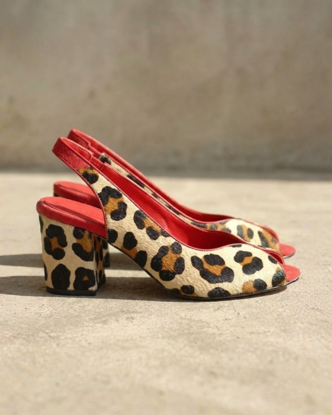 Peep-Toe Heeled Sandals with Panther Print and Slingback Strap, Block Heel