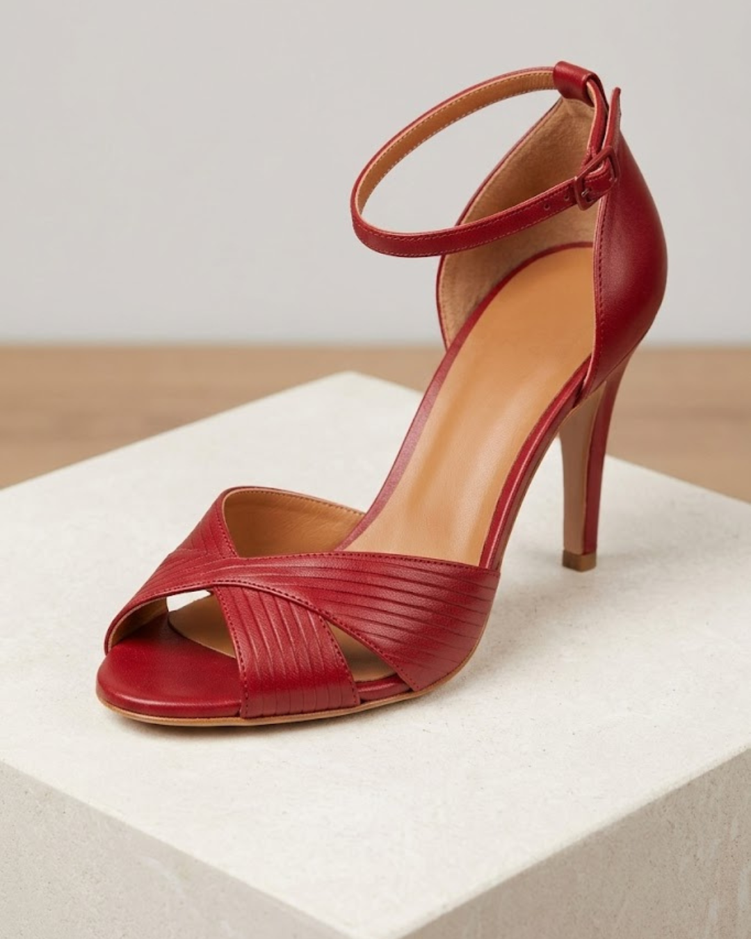 Red Stiletto Boot with Braided Details and Slim Profile
