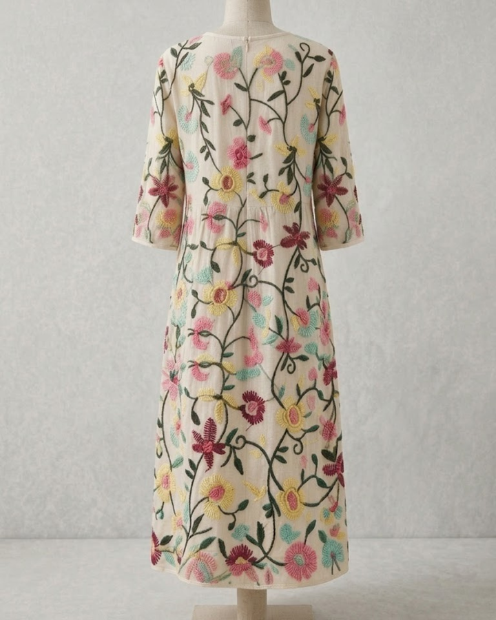 Floral Dress with Draped Silhouette and Breathable Fabric for Warm Weather