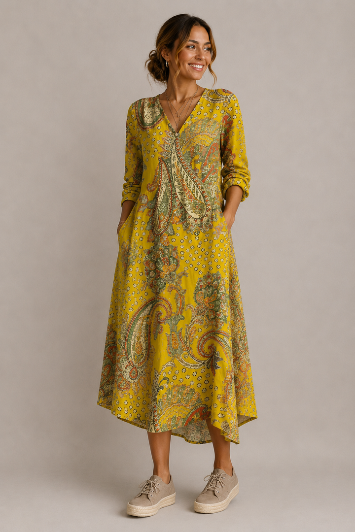 Wrinkle-Resistant Maxi Dress with Breathable Fabric and Integrated Pockets