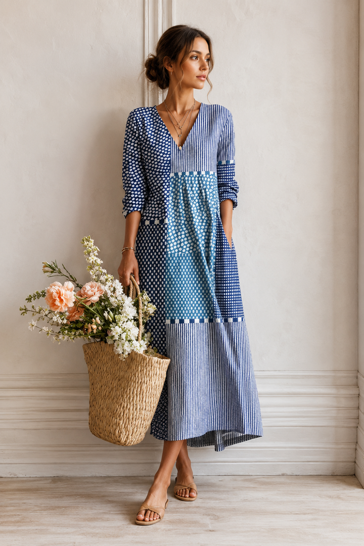 Organic Cotton Dress with Relaxed Fit and Side Pockets, Breathable Wrinkle-Resistant