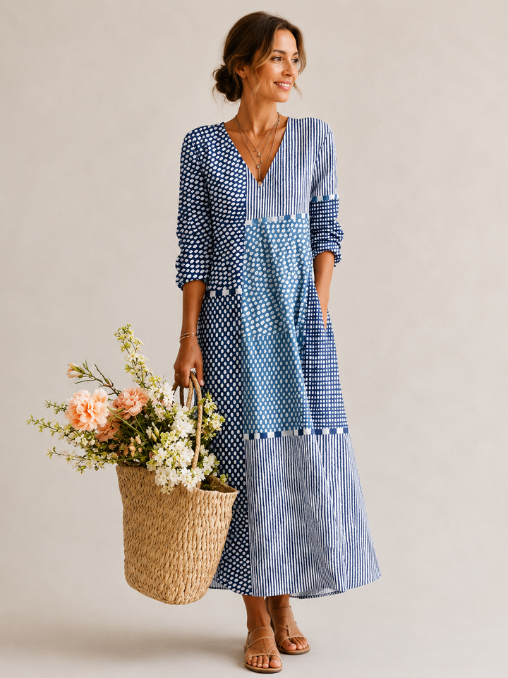 Organic Cotton Dress with Relaxed Fit and Side Pockets, Breathable Wrinkle-Resistant