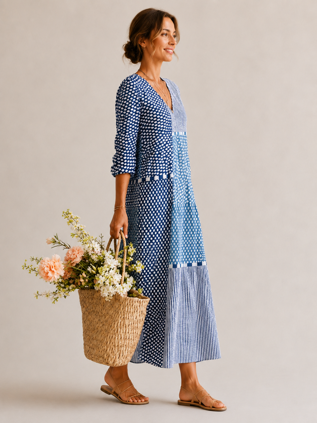 Organic Cotton Dress with Relaxed Fit and Side Pockets, Breathable Wrinkle-Resistant