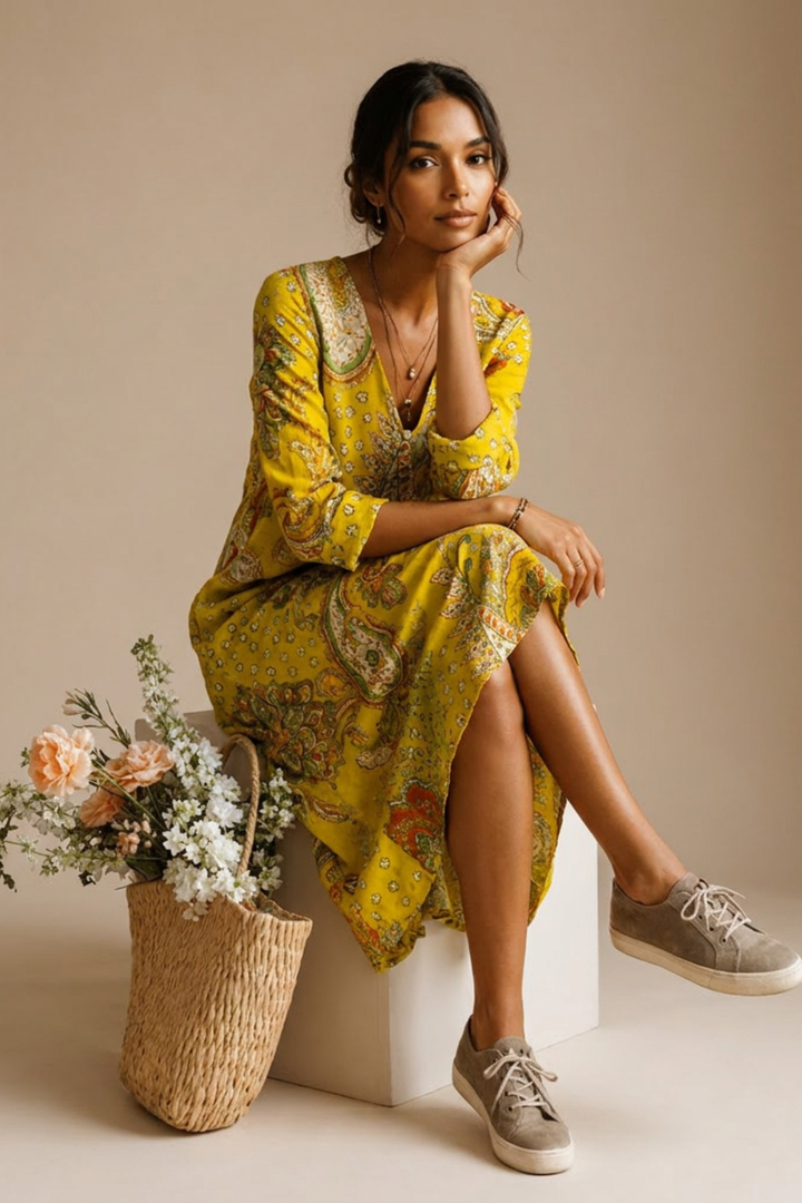 Wrinkle-Resistant Maxi Dress with Breathable Fabric and Integrated Pockets