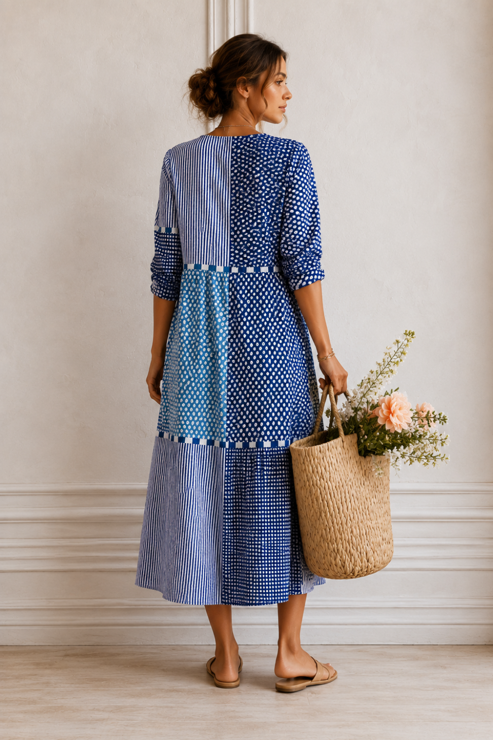 Organic Cotton Dress with Relaxed Fit and Side Pockets, Breathable Wrinkle-Resistant