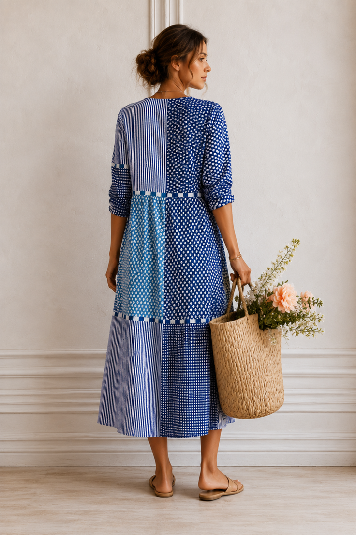 Organic Cotton Dress with Relaxed Fit and Side Pockets, Breathable Wrinkle-Resistant