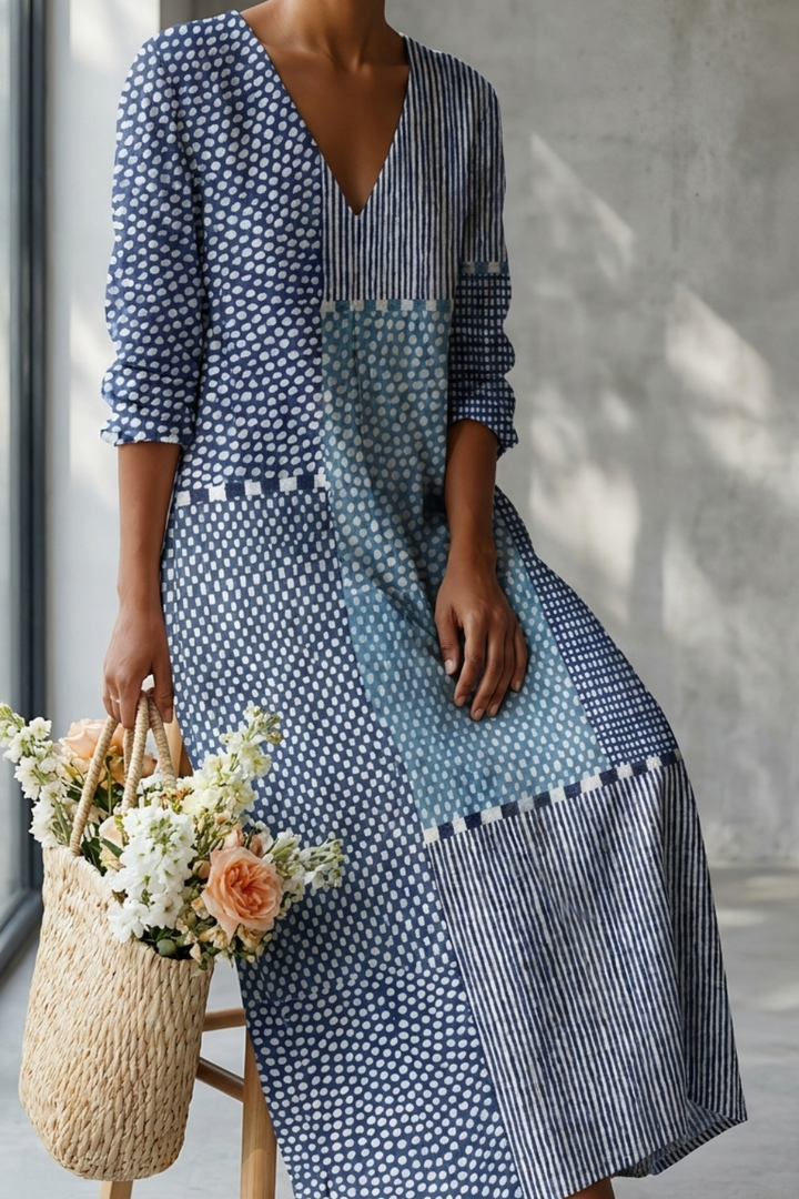 Organic Cotton Dress with Relaxed Fit and Side Pockets, Breathable Wrinkle-Resistant