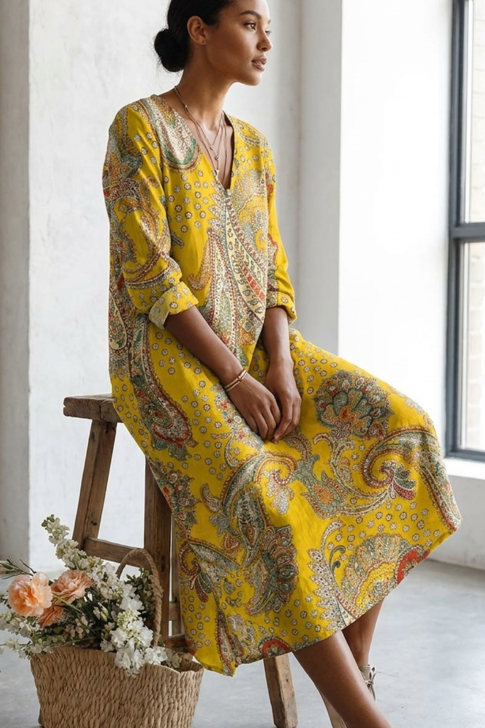 Wrinkle-Resistant Maxi Dress with Breathable Fabric and Integrated Pockets