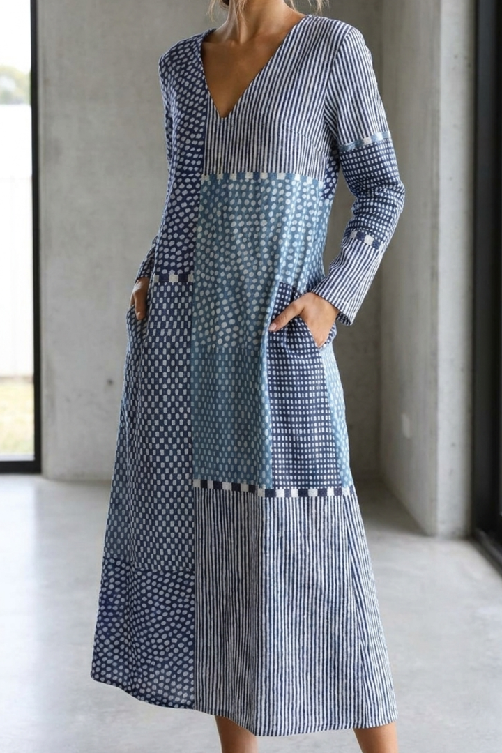 Organic Cotton Dress with Relaxed Fit and Side Pockets, Breathable Wrinkle-Resistant