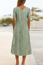 Botanical Print A-Line Midi Dress with Side Pockets and Tummy Coverage