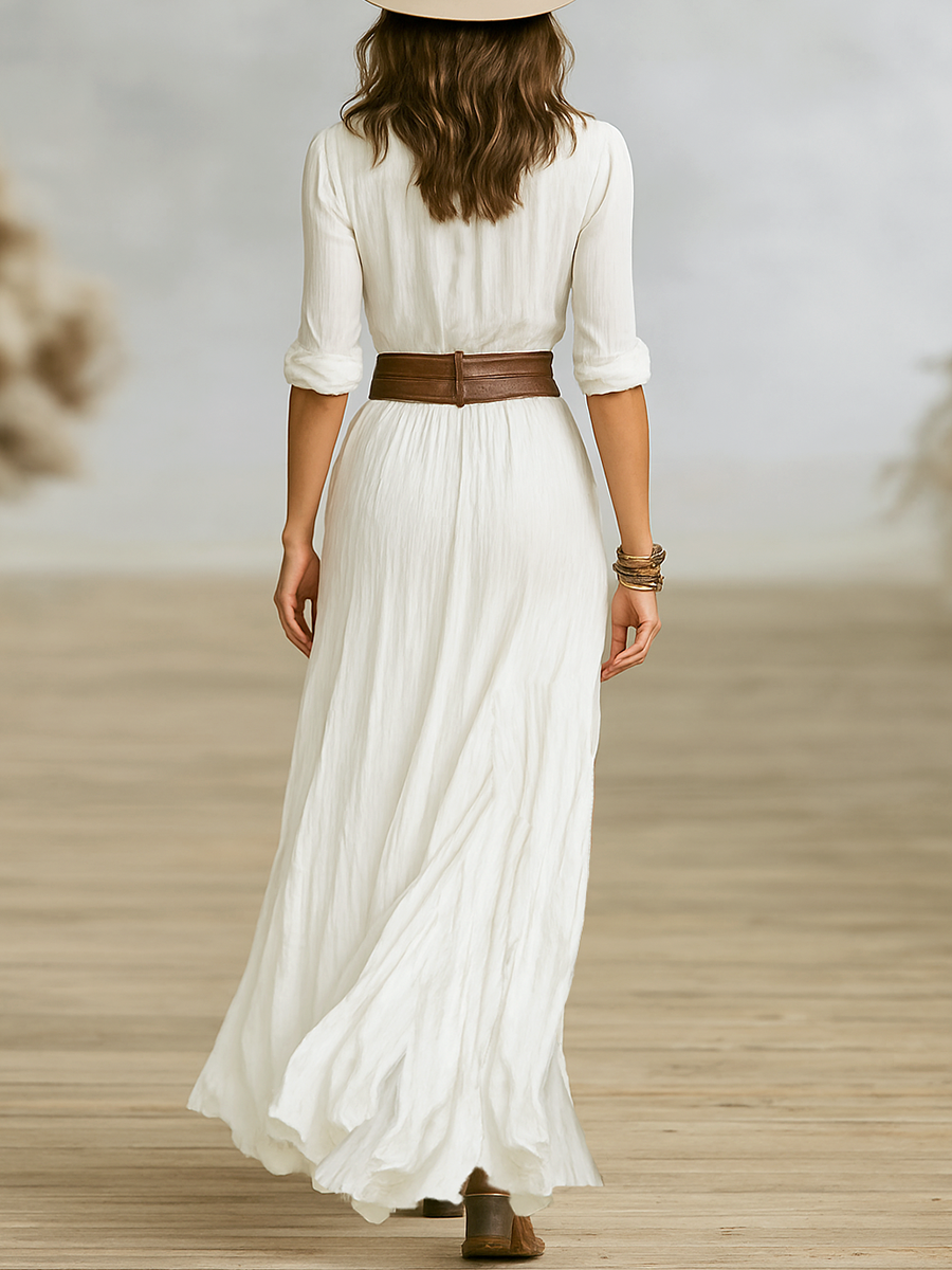Midi Dress with Included Belt and Draping Fabric, Versatile Silhouette