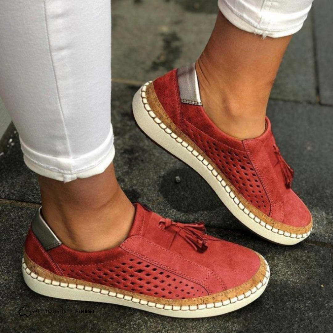 Slip-On Flat Shoes with Orthopedic Arch Support and Tassel Accent, Breathable