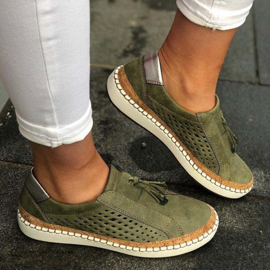 Slip-On Flat Shoes with Orthopedic Arch Support and Tassel Accent, Breathable